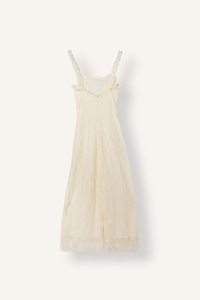 A-Line Strappy Lace White Midi Dress