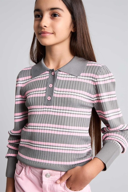 Pull rayé à col polo Coupe régulière pour fille