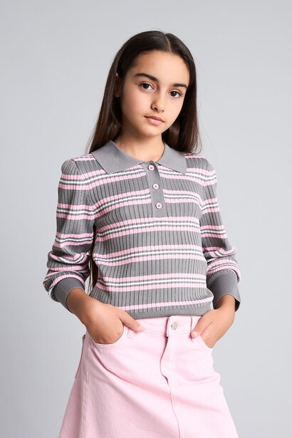 Pull rayé à col polo Coupe régulière pour fille