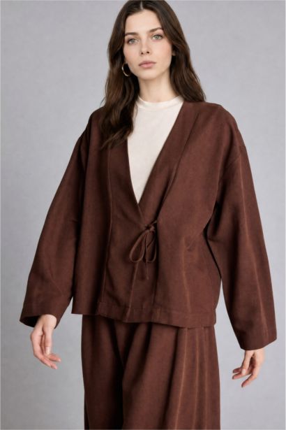 Regular Fit Keten Karışımlı Kimono