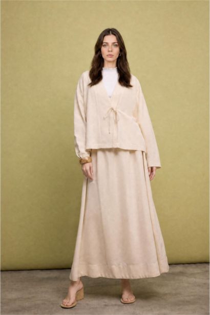 Regular Fit Blended Linen Beige Kimono