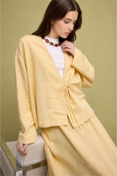 Regular Fit Keten Karışımlı Kimono