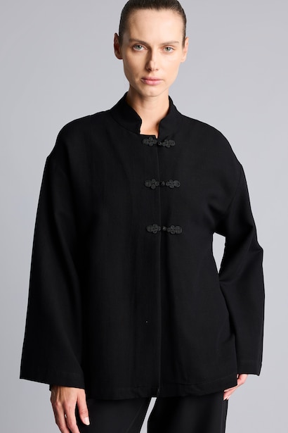Regular Fit Linen Blended Long Sleeve Tunic