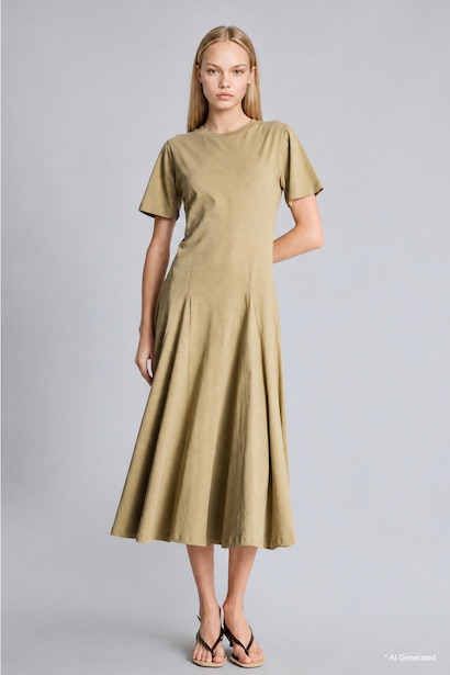 A Cut Crew Neck Midi Dress