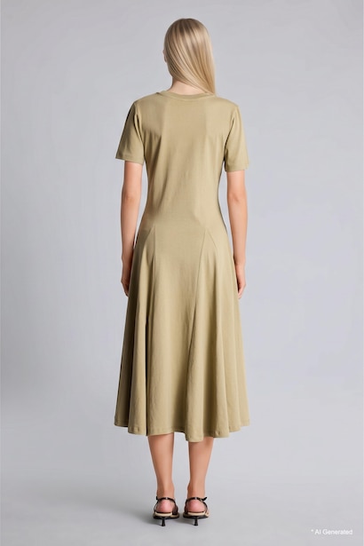 A Cut Crew Neck Midi Dress