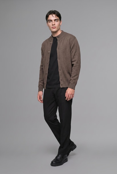 Standard Fit Stand Collar Basic Knit Cardigan