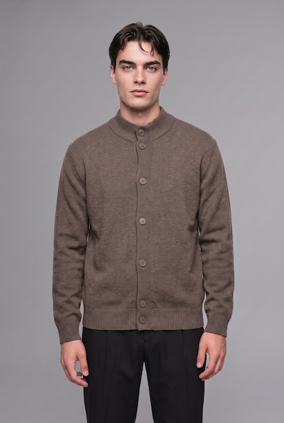 Standard Fit Stand Collar Basic Knit Cardigan