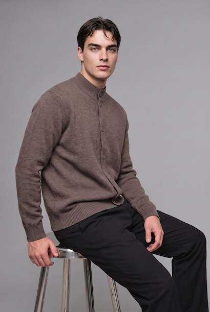Standard Fit Stand Collar Basic Knit Cardigan