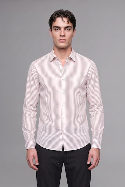 Modern Fit Polo Collar Cotton Striped Shirt