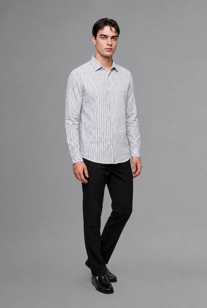 Modern Fit Polo Collar Cotton Striped Shirt