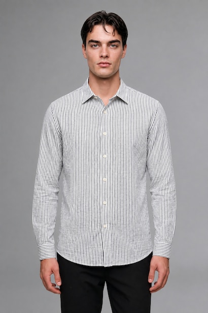 Modern Fit Polo Collar Cotton Striped Shirt