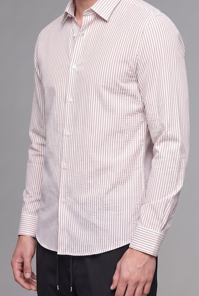 Modern Fit Polo Collar Cotton Striped Shirt