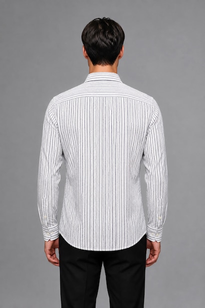 Modern Fit Polo Collar Cotton Striped Shirt