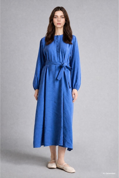 Crew Neck modal Balloon Sleeves Dress