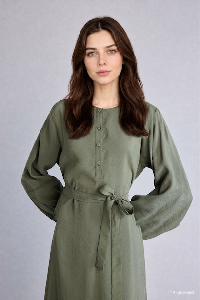 Crew Neck modal Balloon Sleeves Dress