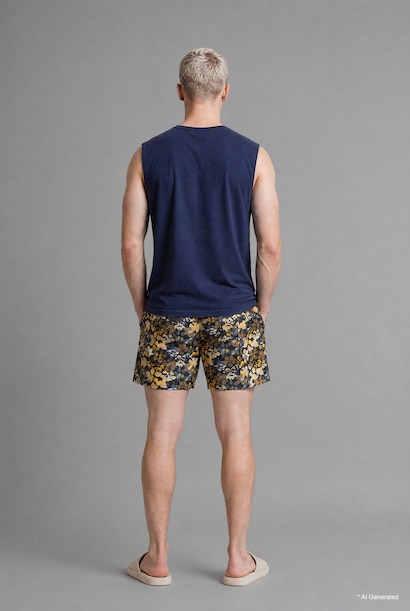 Floral Print Yellow Long Swim Shorts