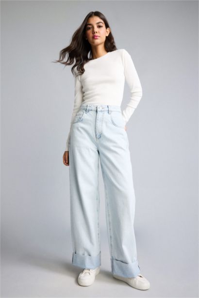 %100 Pamuk Baggy Fit Yüksek Bel Pantolon