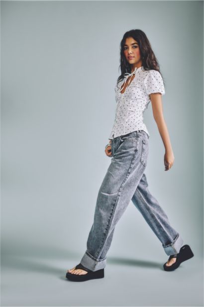 %100 Pamuk Straight Fit Yüksek Bel Pantolon