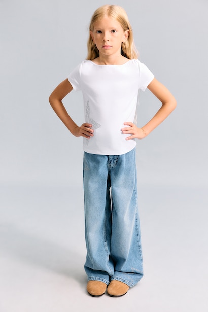 %100 Pamuk Straight Fit Jean Pantolon Kız Çocuk