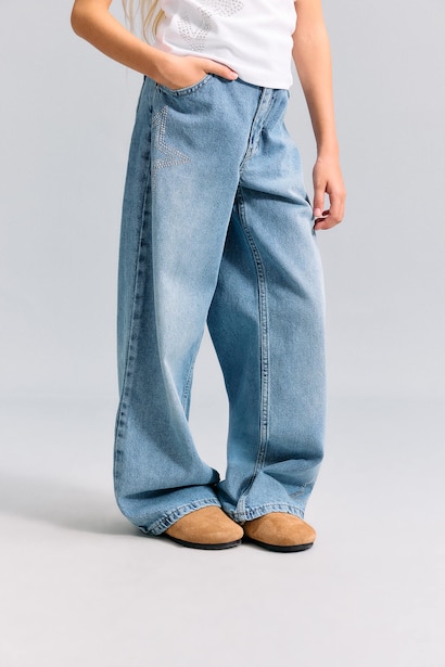 %100 Pamuk Straight Fit Jean Pantolon Kız Çocuk