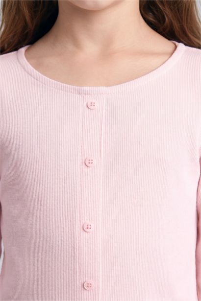 Fitted Uzun Kollu Fitilli Tişört Kız Çocuk