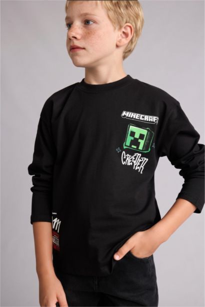 %100 Pamuk Oversıze Minecraft Lisanslı Baskılı Tişört Erkek Çocuk