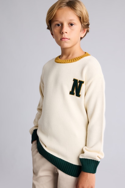 Boy Oversize Fit Embroidered Crew Neck Pullover