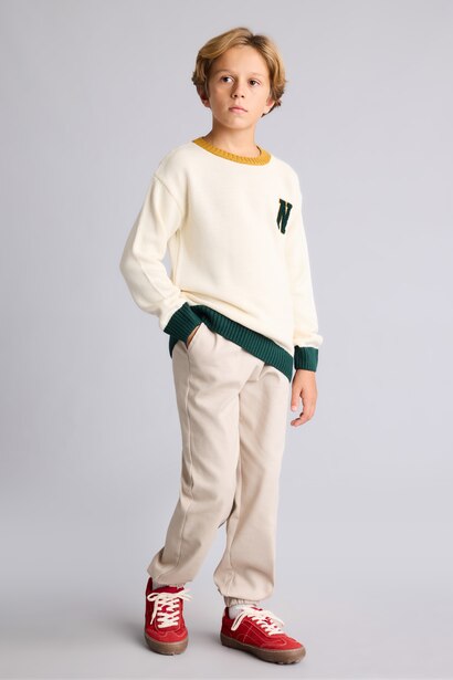 Boy Oversize Fit Embroidered Crew Neck Pullover