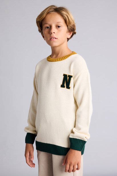 Boy Oversize Fit Embroidered Crew Neck Pullover