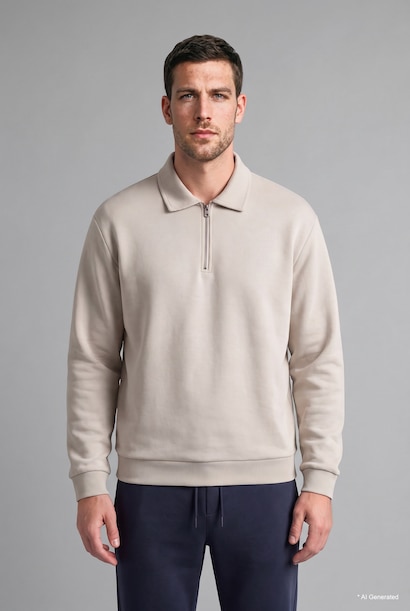 Regular Fit Fermuarlı Polo Basic Sweatshirt