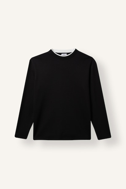 Regular Fit Çift Yaka Uzun Kollu Basic Tişört