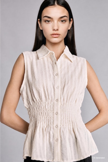 Slim Fit Shirt Collar Cotton Sleeveless Shirt