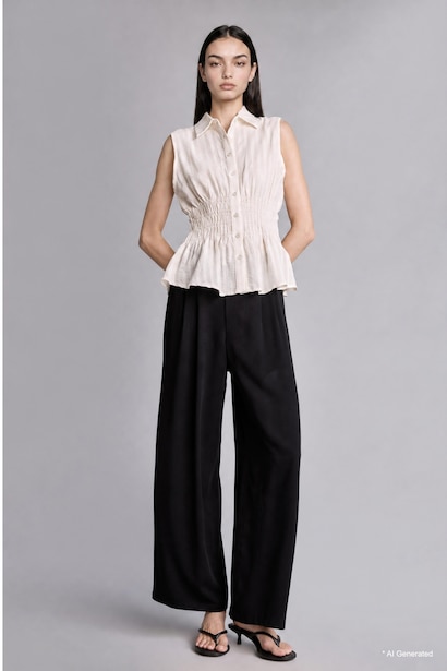 Slim Fit Shirt Collar Cotton Sleeveless Shirt