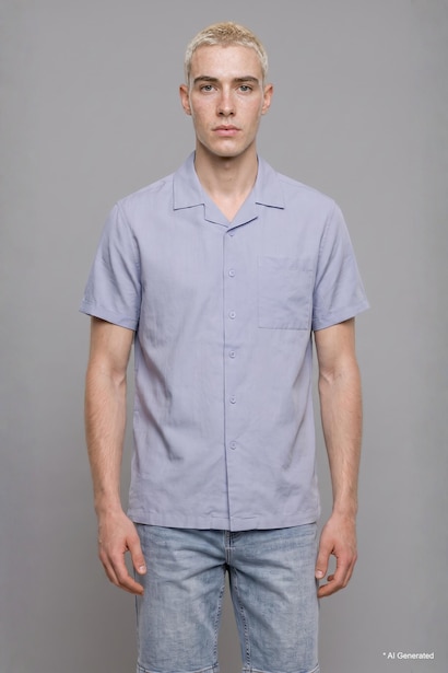 Boxy Fit Linen Blended Short Sleeve Shirt