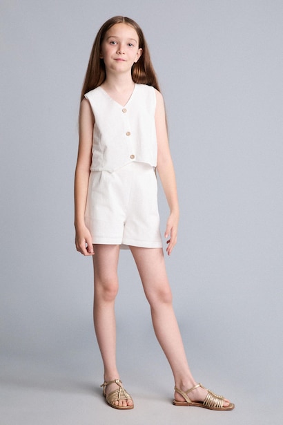Girl Cotton Buttoned Vest Top Shorts 2 Piece Set