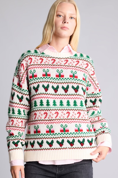 Regular Fit Crew Neck Knitted Christmas Pullover