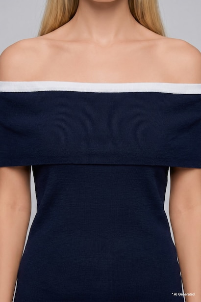 Slim Fit Omzu Açık Ribana Basic Tişört