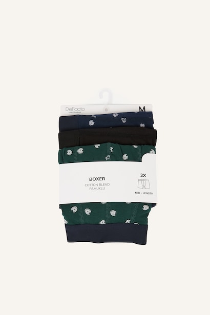 Regular Fit Desenli 3'lü Boxer