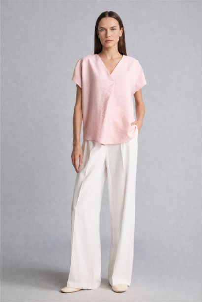 Round Collar Short Sleeve Blouse