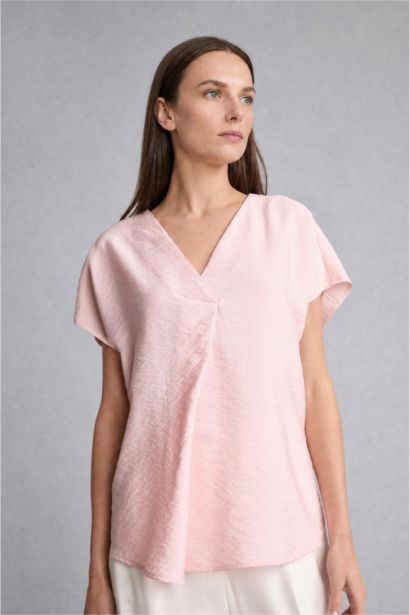 Round Collar Short Sleeve Blouse