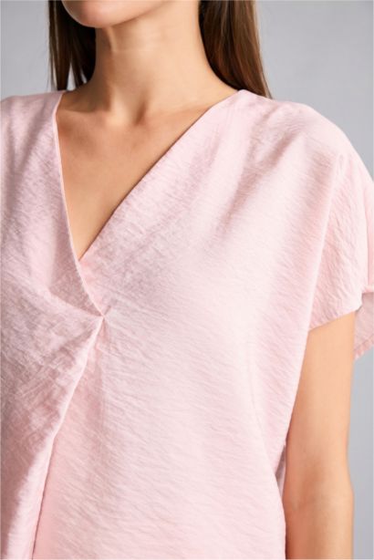 Round Collar Short Sleeve Blouse