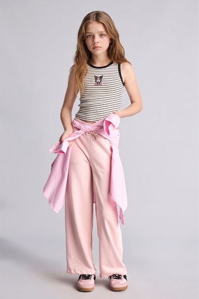 Bağcıklı Wide Leg Kız Çocuk Eşofman Altı