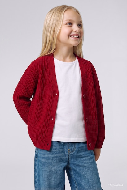 Regular Fit V-Neck Cardigan 3D