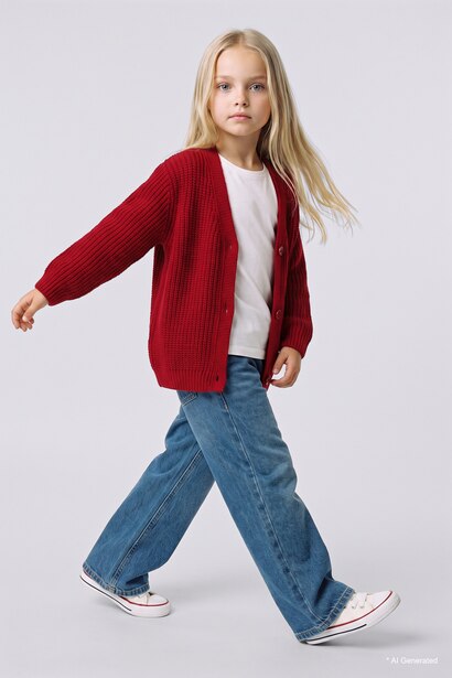 Regular Fit V-Neck Cardigan 3D