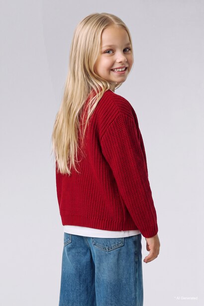 Regular Fit V-Neck Cardigan 3D