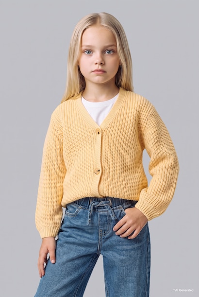 Regular Fit V-Neck Cardigan 3D