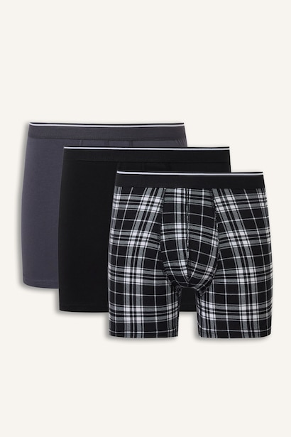 Regular Fit Ekose Desenli 3'lü Boxer