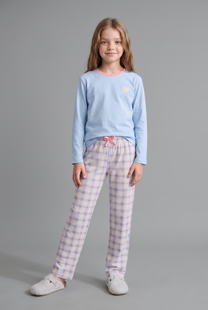 2'li Pijama Takımı Kareli Baskılı Kız Çocuk