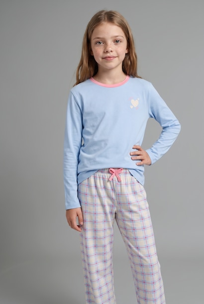 2'li Pijama Takımı Kareli Baskılı Kız Çocuk