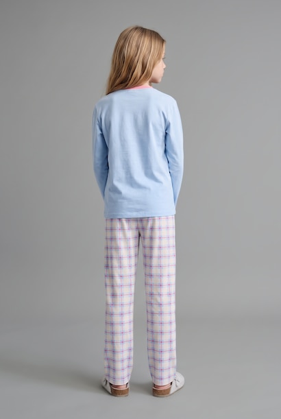 2'li Pijama Takımı Kareli Baskılı Kız Çocuk